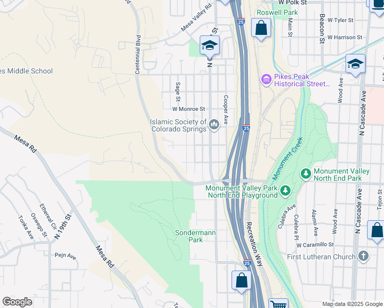 map of restaurants, bars, coffee shops, grocery stores, and more near 2008 North 7th Street in Colorado Springs