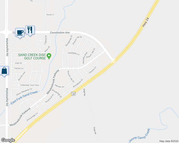 map of restaurants, bars, coffee shops, grocery stores, and more near 1914 Traces Lane in Colorado Springs