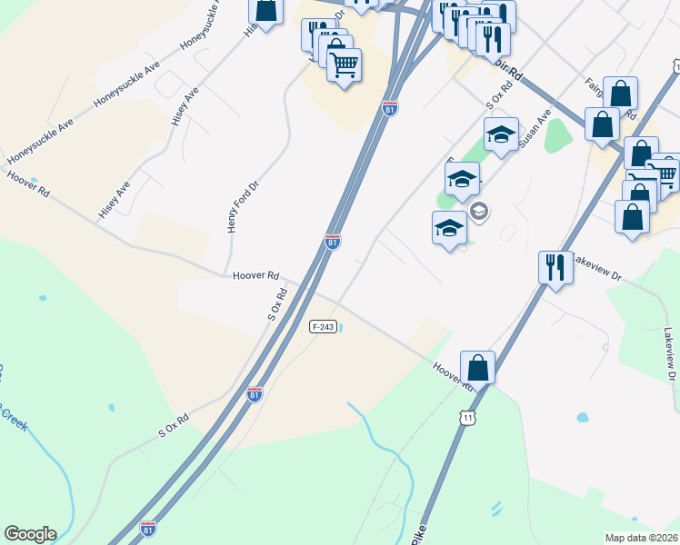 map of restaurants, bars, coffee shops, grocery stores, and more near 1292 South Ox Road in Woodstock