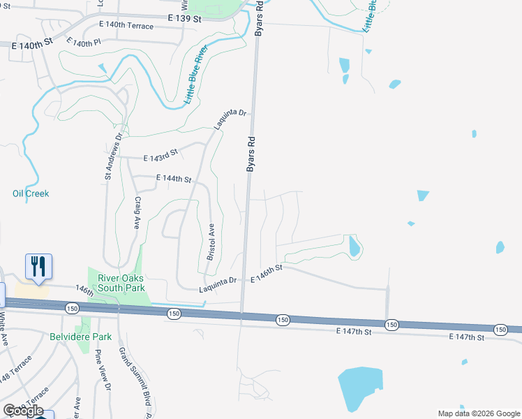 map of restaurants, bars, coffee shops, grocery stores, and more near 14500 Eastern Court in Grandview