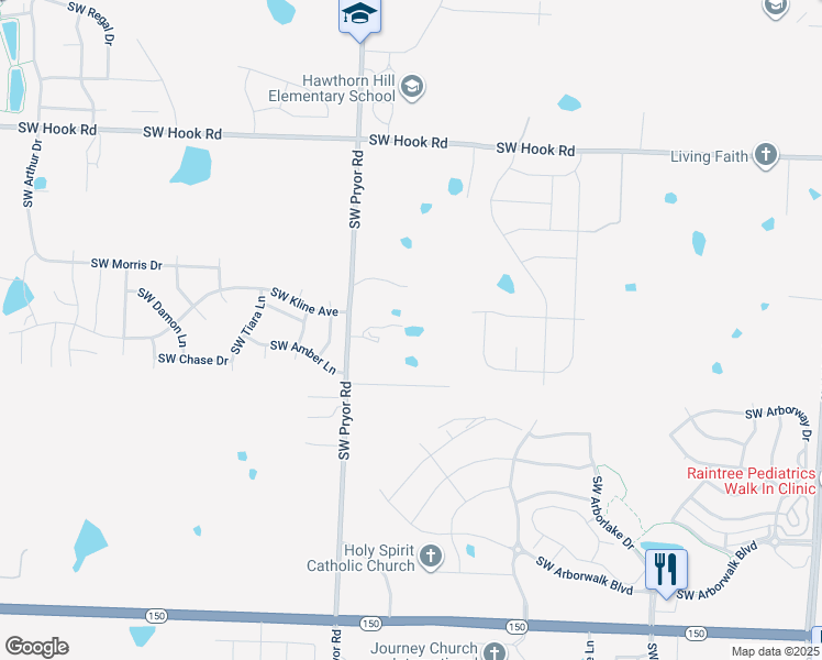 map of restaurants, bars, coffee shops, grocery stores, and more near 3285 Southwest Pryor Road in Lee's Summit