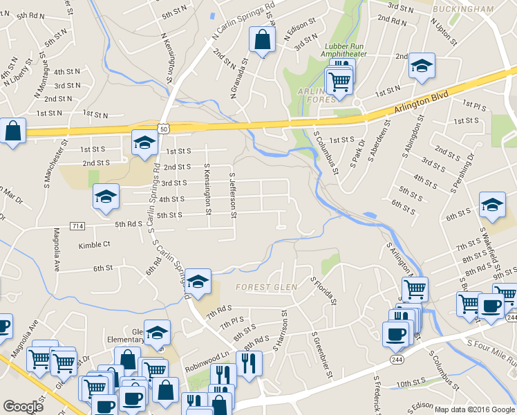 map of restaurants, bars, coffee shops, grocery stores, and more near in Arlington