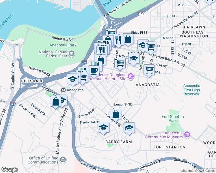 map of restaurants, bars, coffee shops, grocery stores, and more near 2320 Payne Terrace Southeast in Washington