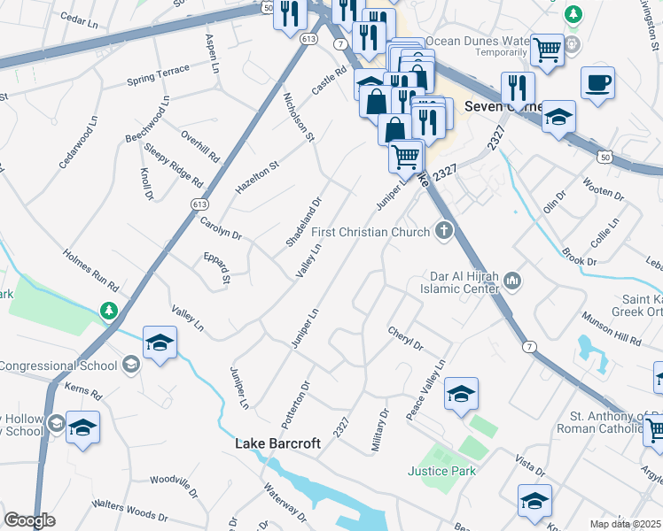 map of restaurants, bars, coffee shops, grocery stores, and more near 3146 Juniper Lane in Falls Church