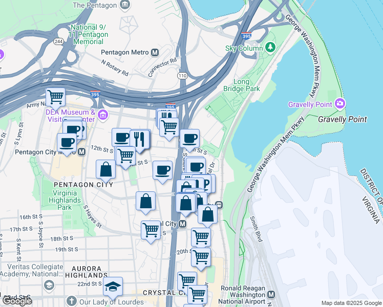 map of restaurants, bars, coffee shops, grocery stores, and more near 101 Independence Avenue Southeast in Washington