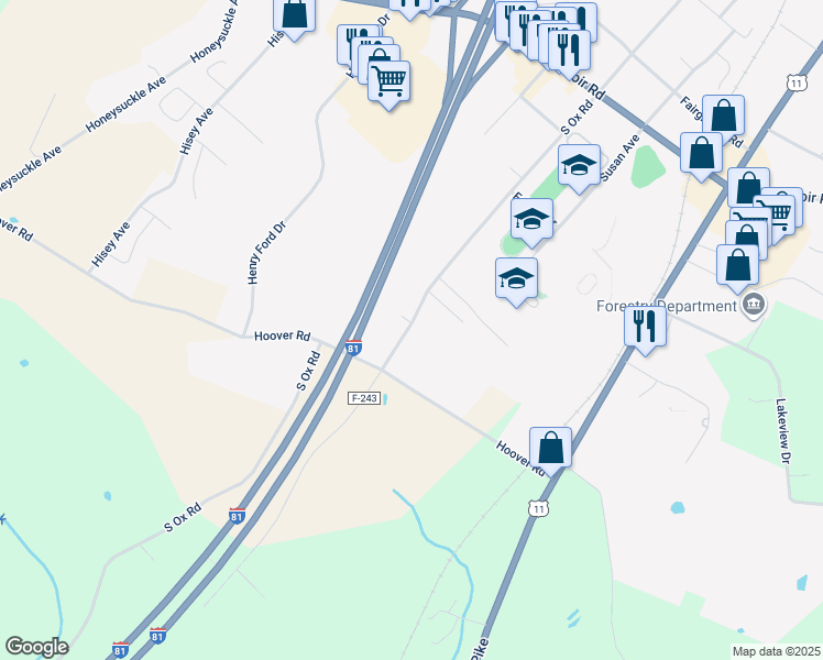 map of restaurants, bars, coffee shops, grocery stores, and more near 1292 South Ox Road in Woodstock