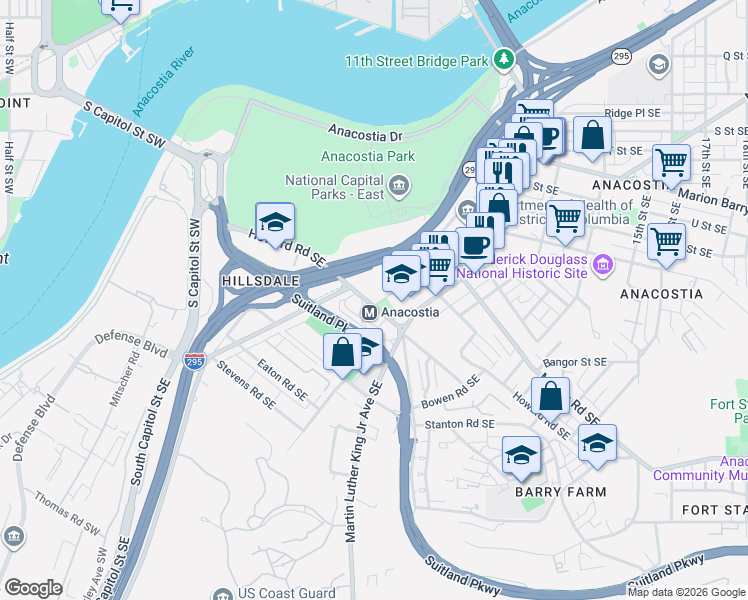 map of restaurants, bars, coffee shops, grocery stores, and more near 101 Independence Avenue Southeast in Washington