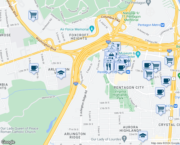 map of restaurants, bars, coffee shops, grocery stores, and more near 101 Independence Avenue Southeast in Washington