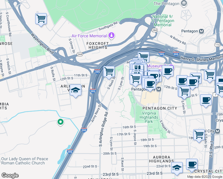 map of restaurants, bars, coffee shops, grocery stores, and more near 101 Independence Avenue Southeast in Washington