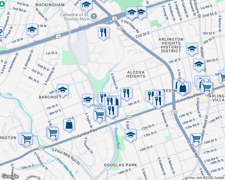 map of restaurants, bars, coffee shops, grocery stores, and more near 4026 7th Street South in Arlington