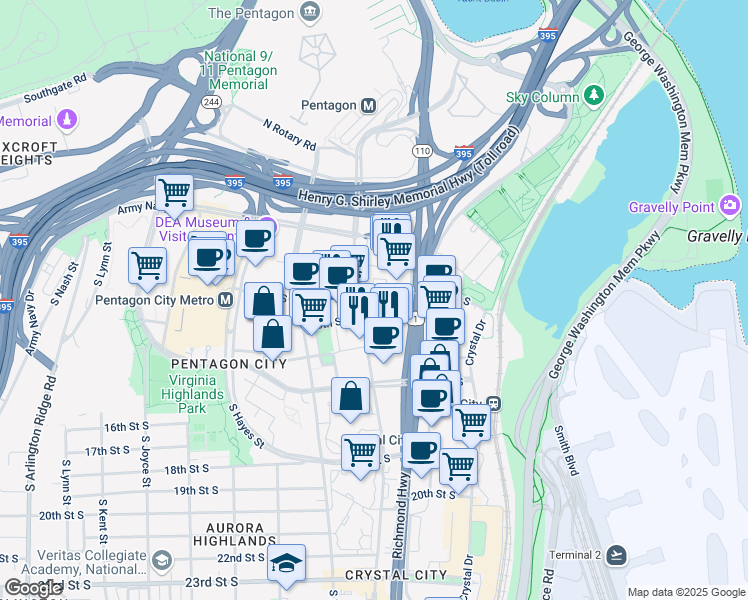 map of restaurants, bars, coffee shops, grocery stores, and more near 101 Independence Avenue Southeast in Washington