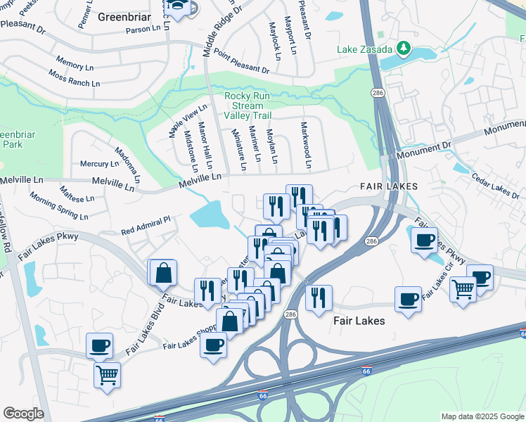 map of restaurants, bars, coffee shops, grocery stores, and more near 4602 Superior Square in Fairfax