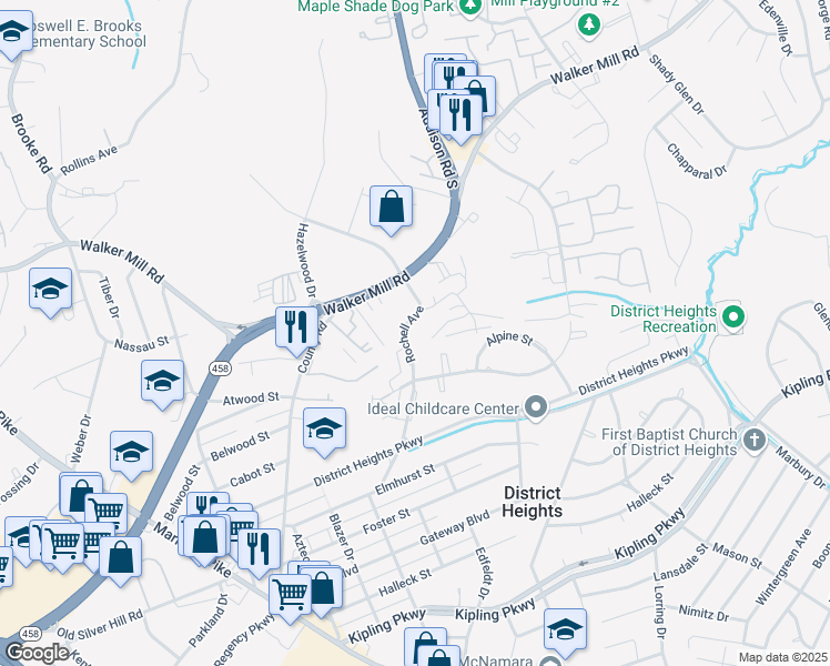 map of restaurants, bars, coffee shops, grocery stores, and more near 1996 Rochell Avenue in District Heights