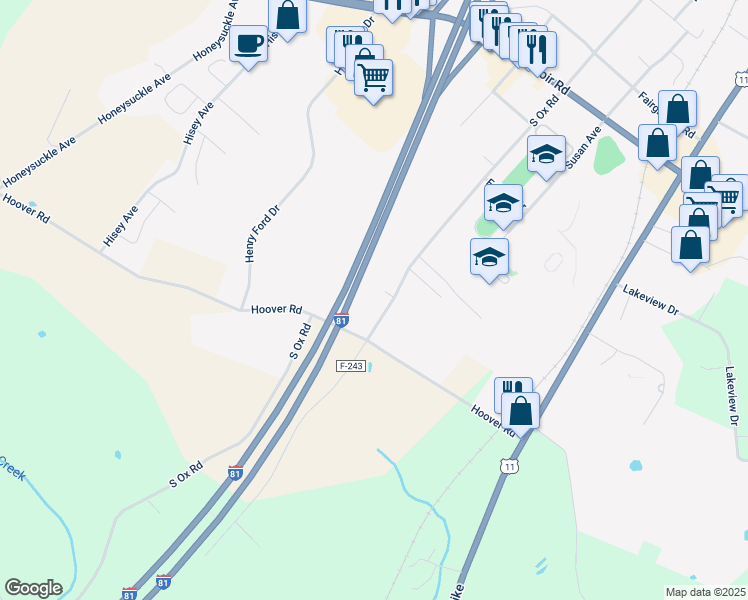 map of restaurants, bars, coffee shops, grocery stores, and more near 1290 South Ox Road in Woodstock