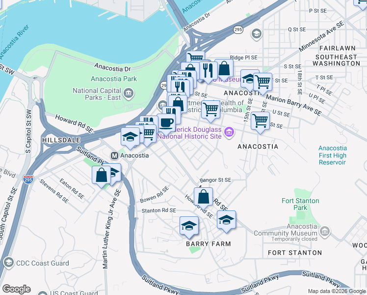 map of restaurants, bars, coffee shops, grocery stores, and more near 101 Independence Avenue Southeast in Washington