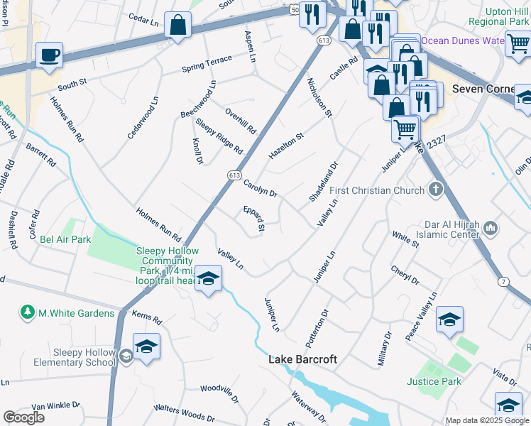 map of restaurants, bars, coffee shops, grocery stores, and more near 6315 Eppard Street in Falls Church