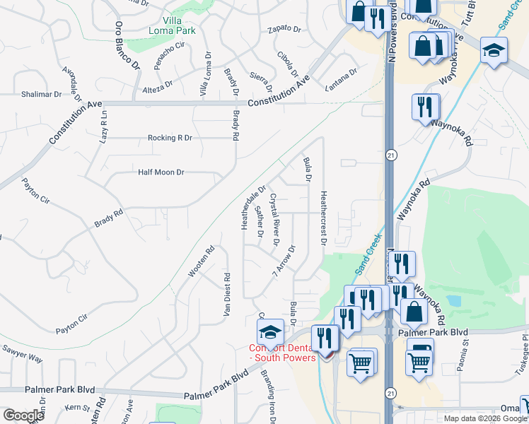map of restaurants, bars, coffee shops, grocery stores, and more near 5410 Crystal Loma Point in Colorado Springs