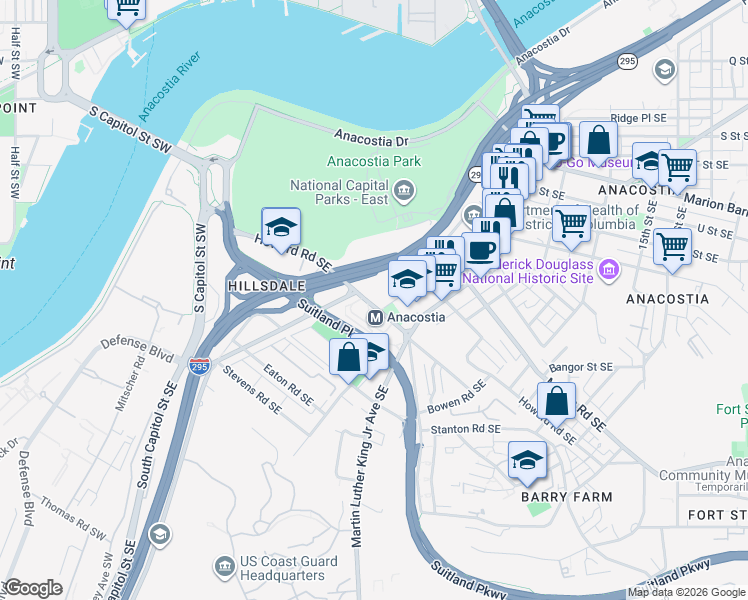 map of restaurants, bars, coffee shops, grocery stores, and more near 101 Independence Avenue Southeast in Washington