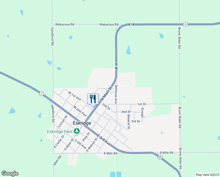 map of restaurants, bars, coffee shops, grocery stores, and more near 505 North Main Street in Eskridge