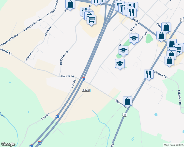 map of restaurants, bars, coffee shops, grocery stores, and more near 1290 South Ox Road in Woodstock