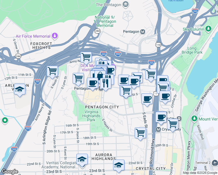 map of restaurants, bars, coffee shops, grocery stores, and more near 101 Independence Avenue Southeast in Washington