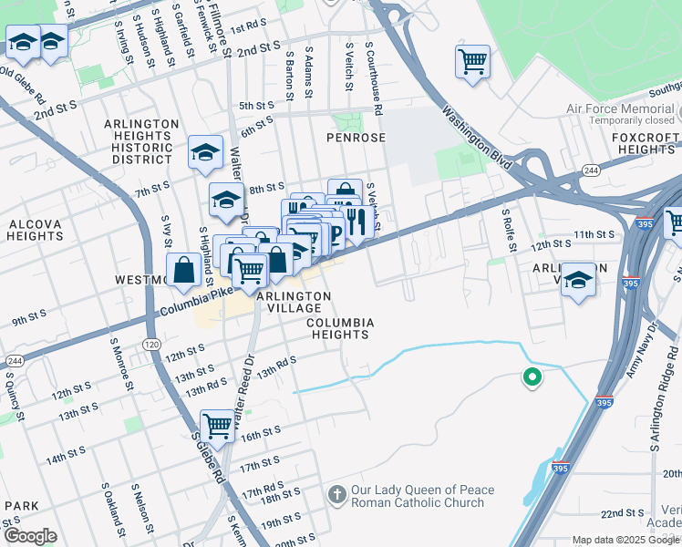 map of restaurants, bars, coffee shops, grocery stores, and more near 1021 South Barton Street in Arlington