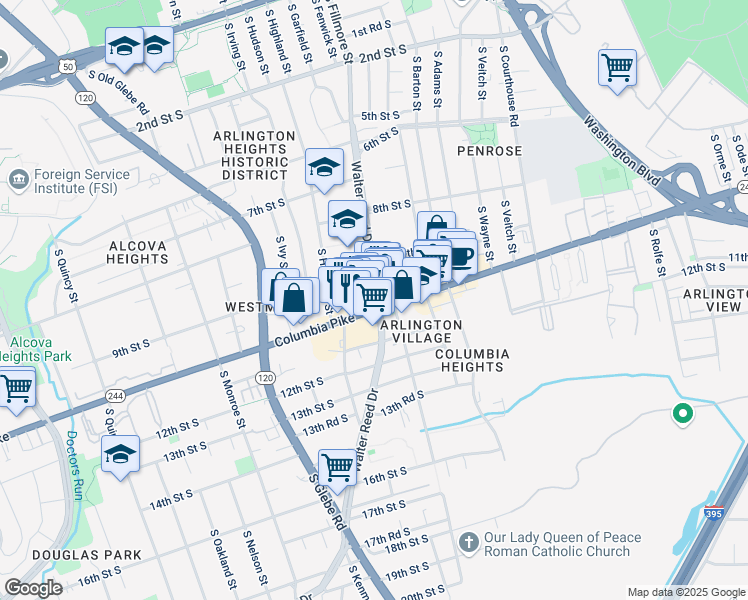 map of restaurants, bars, coffee shops, grocery stores, and more near 101 Independence Avenue Southeast in Washington