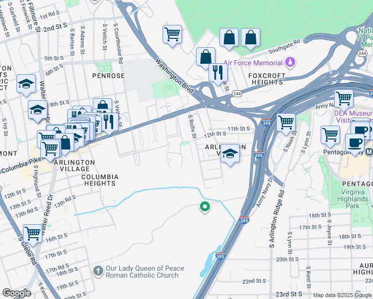 map of restaurants, bars, coffee shops, grocery stores, and more near 1201 South Ross Street in Arlington