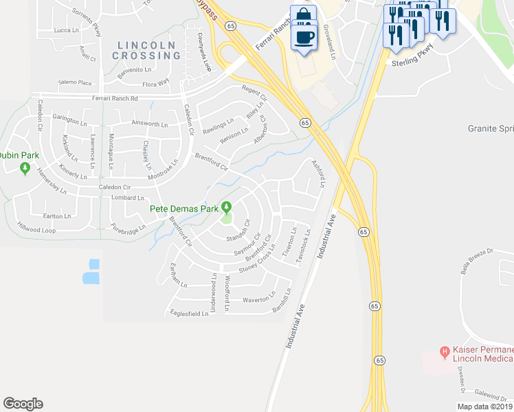 map of restaurants, bars, coffee shops, grocery stores, and more near 1252 Seymour Circle in Lincoln