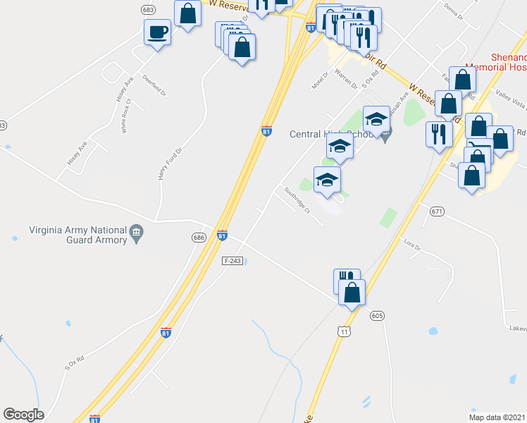 map of restaurants, bars, coffee shops, grocery stores, and more near 1290 Ox Road in Woodstock
