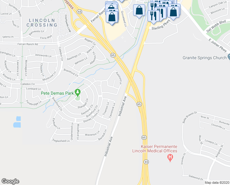 map of restaurants, bars, coffee shops, grocery stores, and more near 1013 Ashford Lane in Lincoln