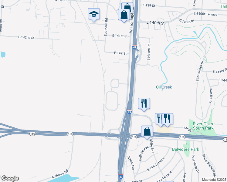 map of restaurants, bars, coffee shops, grocery stores, and more near 14554 U.S. 71 in Kansas City