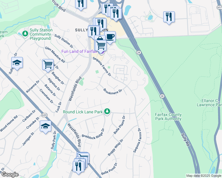 map of restaurants, bars, coffee shops, grocery stores, and more near 5216 Woodleaf Ct in Centreville