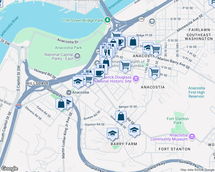 map of restaurants, bars, coffee shops, grocery stores, and more near 101 Independence Avenue Southeast in Washington