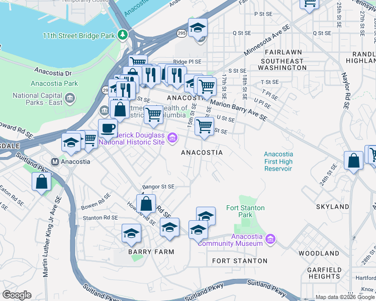 map of restaurants, bars, coffee shops, grocery stores, and more near 101 Independence Avenue Southeast in Washington