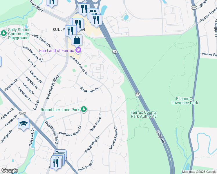 map of restaurants, bars, coffee shops, grocery stores, and more near 5146 Winding Woods Drive in Centreville