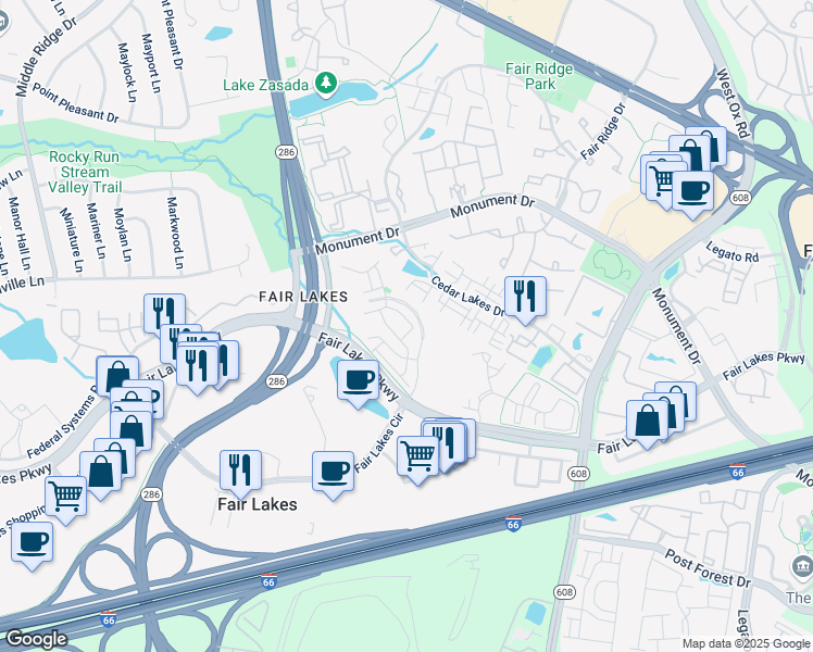 map of restaurants, bars, coffee shops, grocery stores, and more near in Fairfax