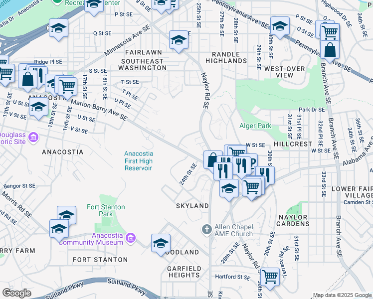 map of restaurants, bars, coffee shops, grocery stores, and more near 2410 Good Hope Road Southeast in Washington