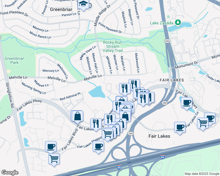 map of restaurants, bars, coffee shops, grocery stores, and more near 4519 Fair Valley Drive in Fairfax