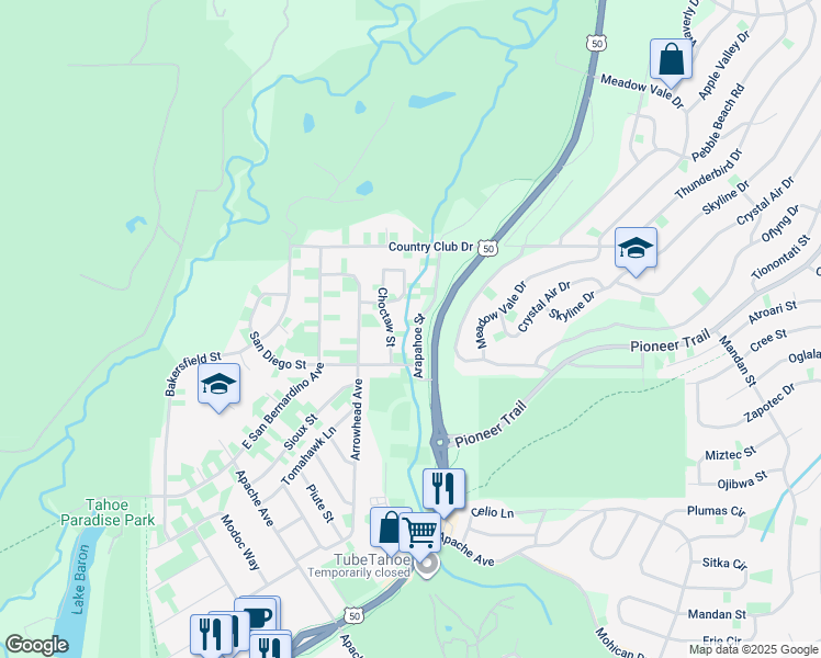 map of restaurants, bars, coffee shops, grocery stores, and more near 1666 Arapahoe Street in South Lake Tahoe