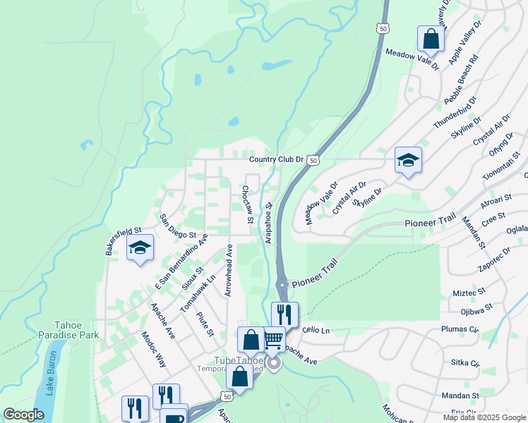 map of restaurants, bars, coffee shops, grocery stores, and more near 1666 Arapahoe Street in South Lake Tahoe