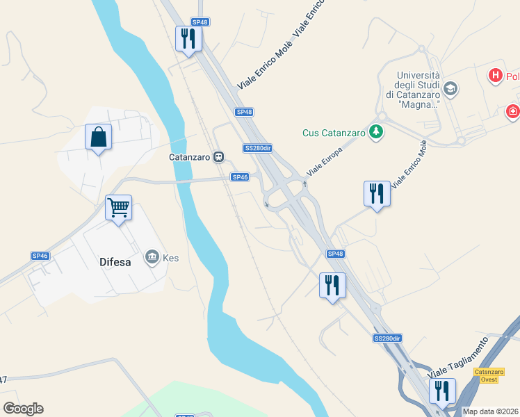 map of restaurants, bars, coffee shops, grocery stores, and more near 35 Viale Europa in Provincia di Catanzaro