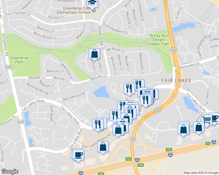 map of restaurants, bars, coffee shops, grocery stores, and more near 4558 Fair Valley Drive in Fairfax