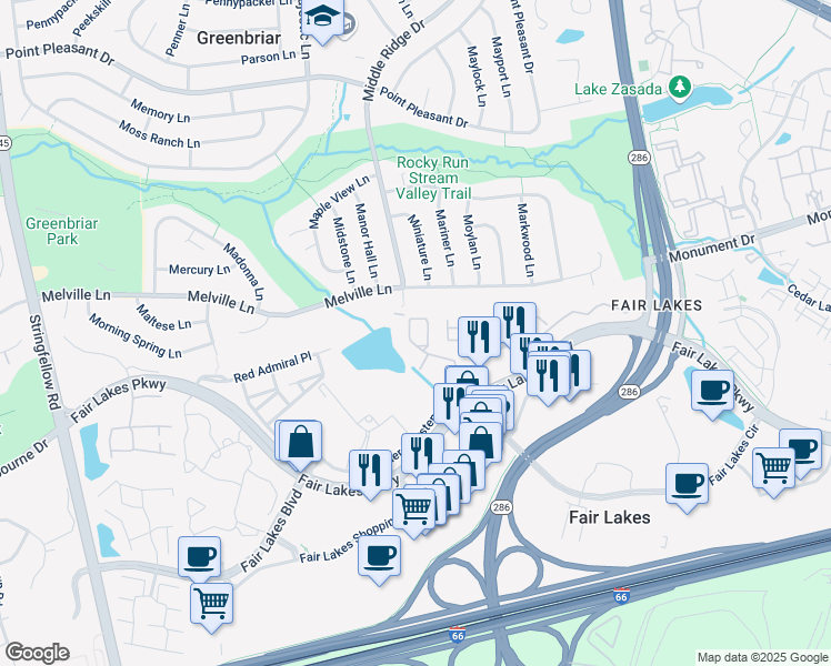 map of restaurants, bars, coffee shops, grocery stores, and more near 4557 Fair Valley Drive in Fairfax