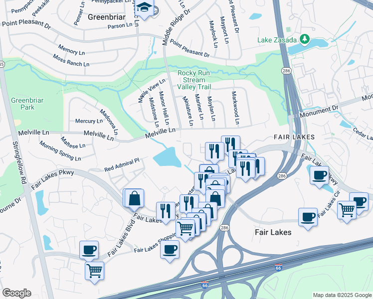 map of restaurants, bars, coffee shops, grocery stores, and more near 4557 Fair Valley Drive in Fairfax