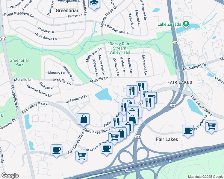 map of restaurants, bars, coffee shops, grocery stores, and more near 4558 Fair Valley Drive in Fairfax