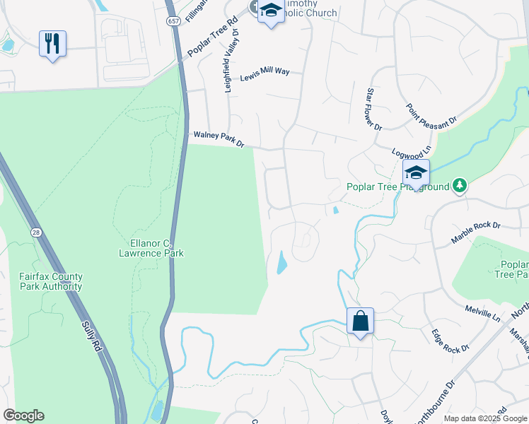 map of restaurants, bars, coffee shops, grocery stores, and more near 4818 Cross Meadow Place in Chantilly