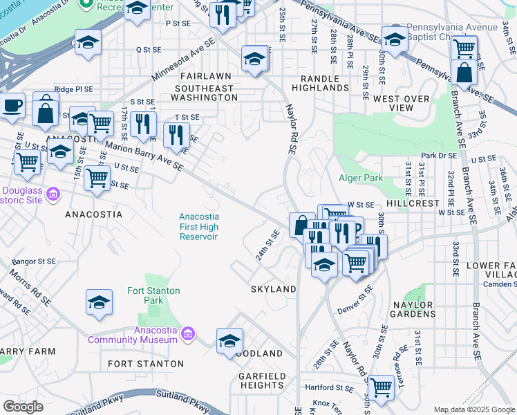 map of restaurants, bars, coffee shops, grocery stores, and more near 2400 Good Hope Road Southeast in Washington