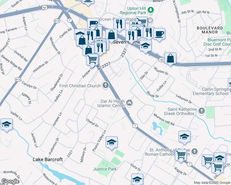 map of restaurants, bars, coffee shops, grocery stores, and more near 6166 Leesburg Pike in Falls Church
