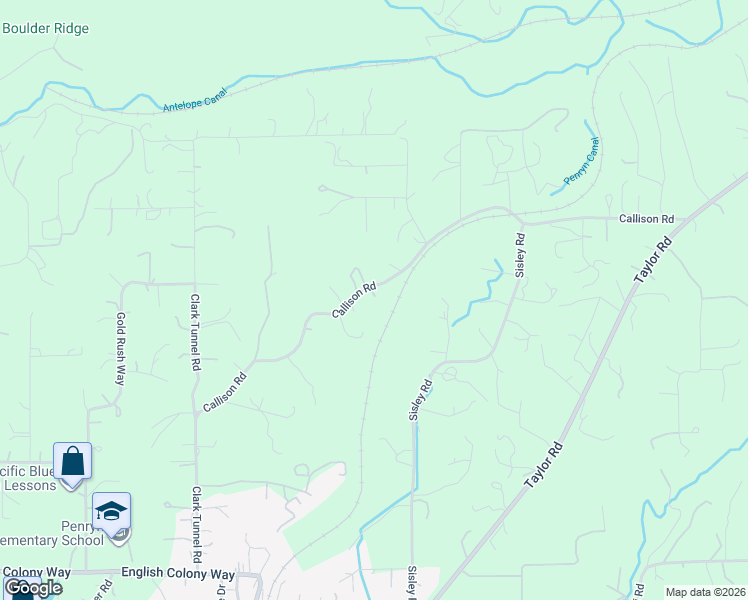 map of restaurants, bars, coffee shops, grocery stores, and more near 7396 Callison Road in Penryn